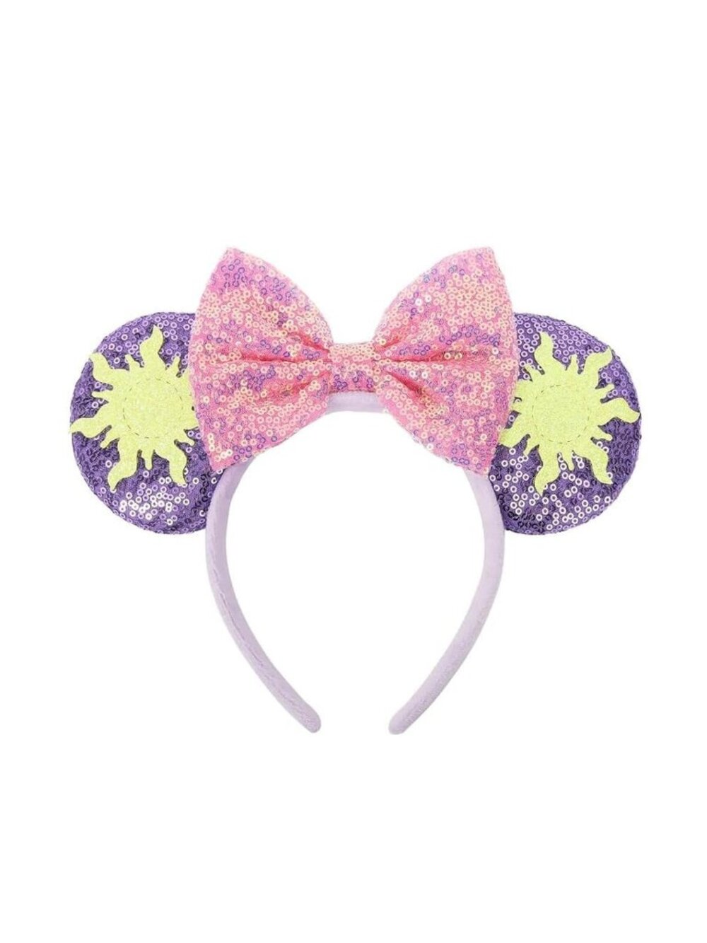Women Purple Sequin Polyester Shiny Bows Mickey Mouse Headband